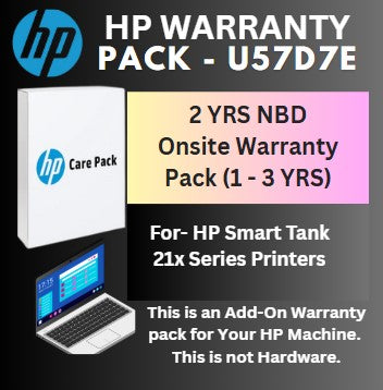 U57D7E-Additional 2 Years NBD Onsite Warranty (1 YR TO 3 YRS) for HP Smart Tank 210xPrinters